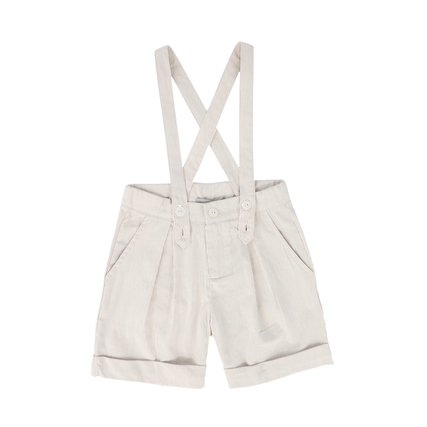 Thin Striped Suspender Shorts- Tan