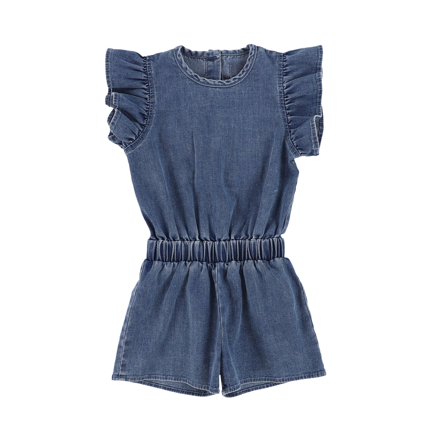 Ruffle Sleeve Denim Romper