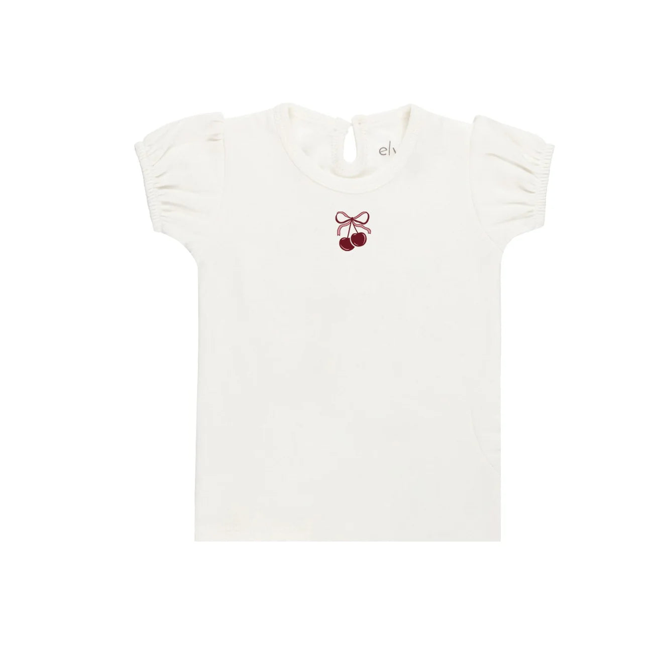 Ivory/Pink Pointelle Bow Print Short Sleeve T-shirt