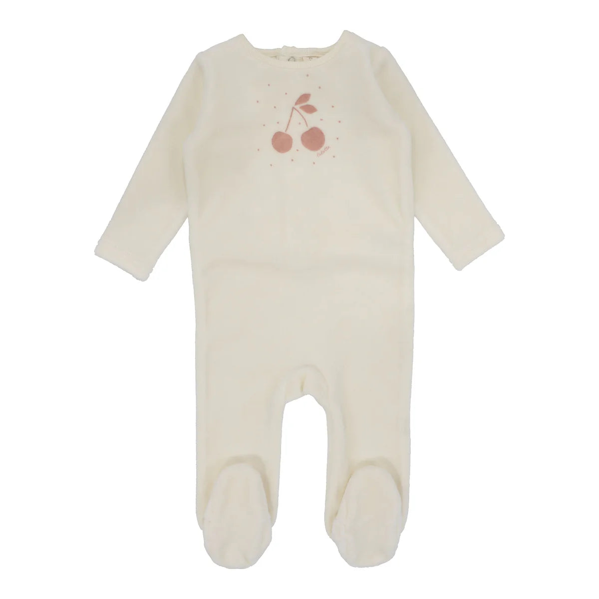 Cherry Graphic Velour Footie - Ivory/Apricot