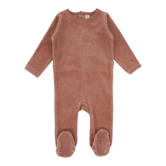 Cherry Graphic Velour Footie - Apricot