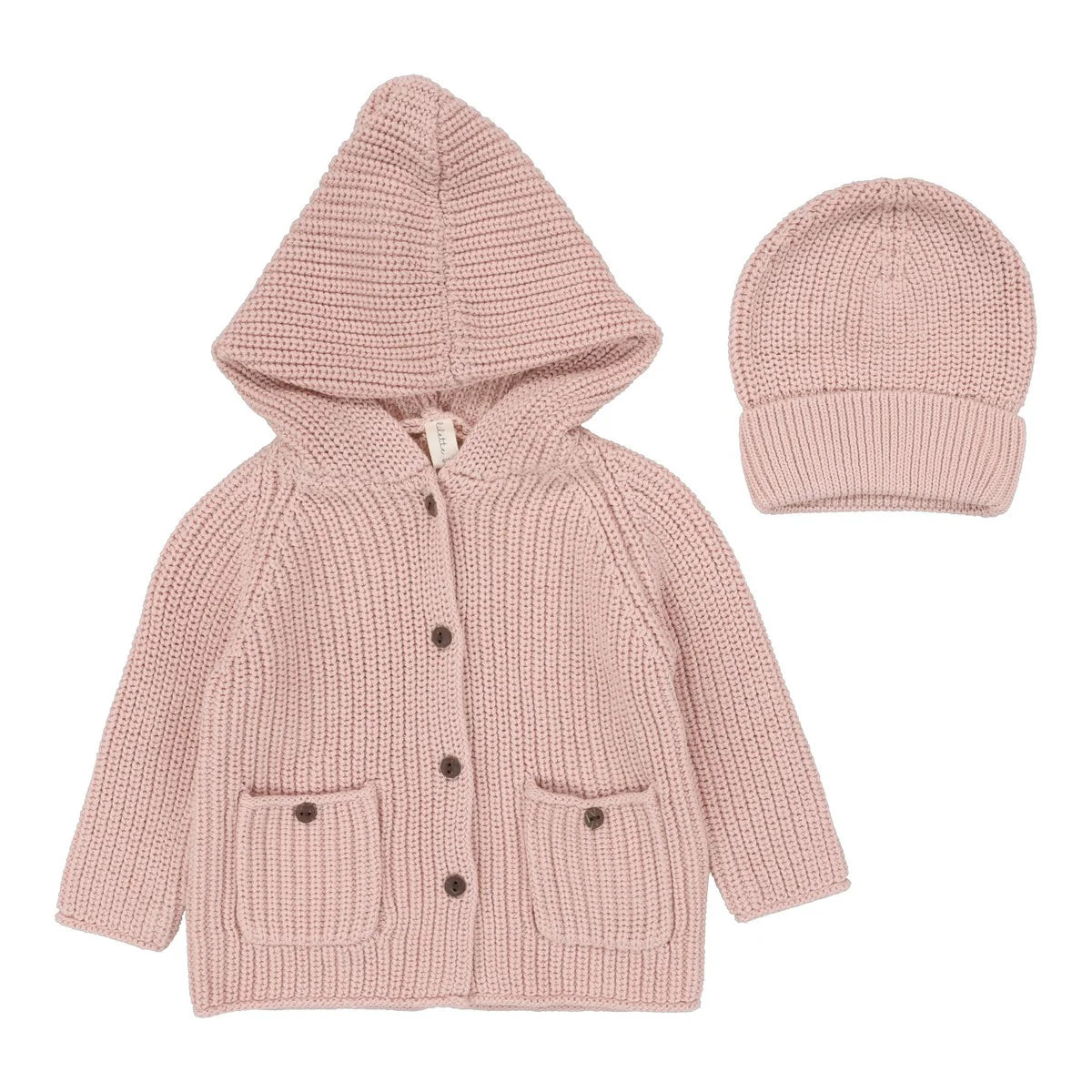 Chunky Knit Jacket + Beanie - Powder Pink