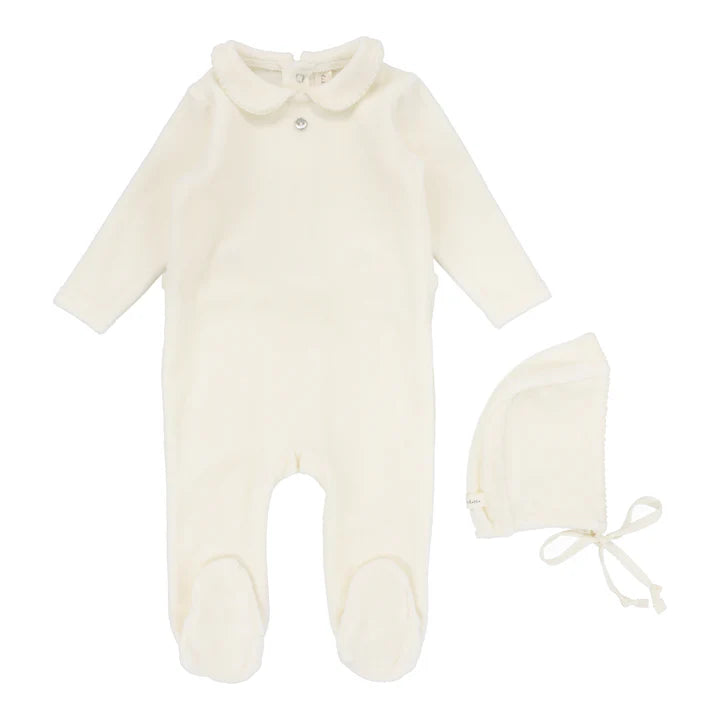 Velour Collar Footie Set - Cream