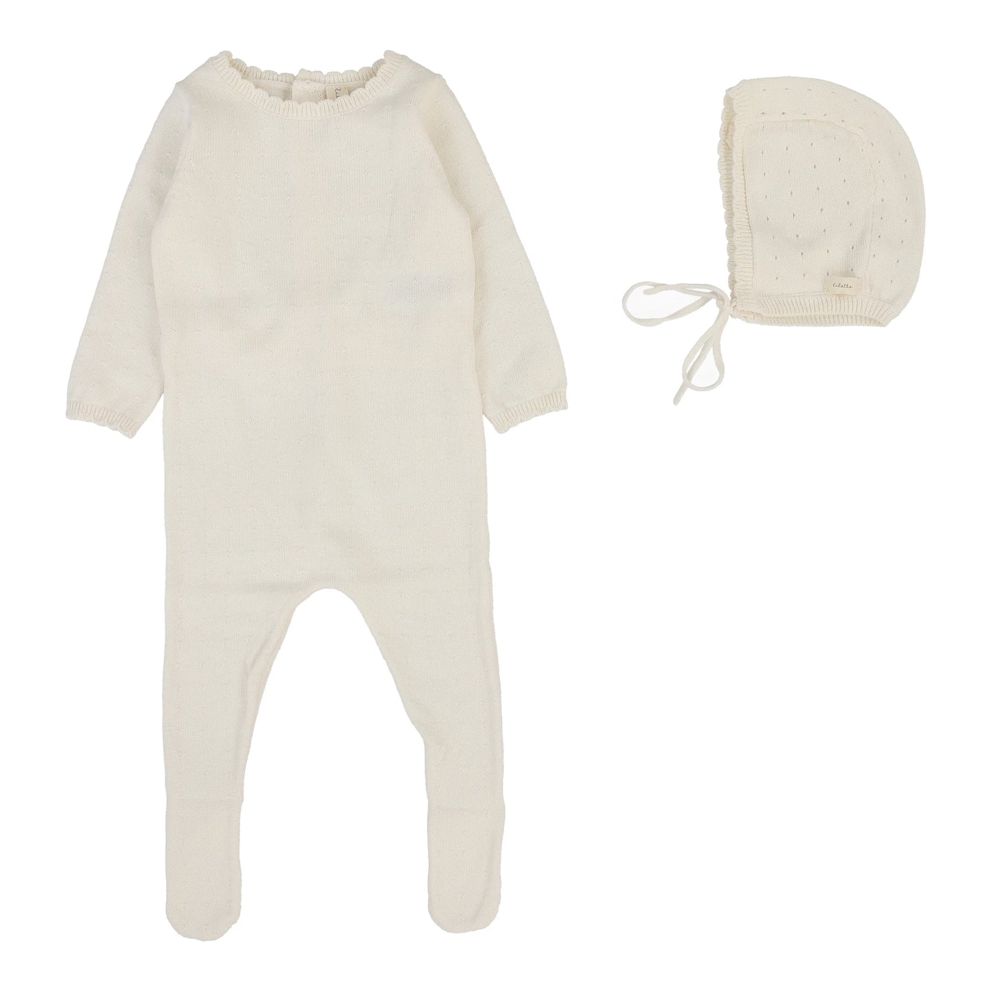 Dotty Knit Footie Set - Cream