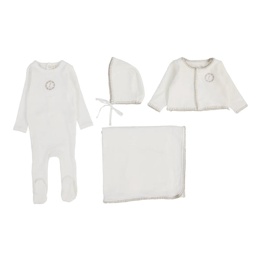Velour Cardi Layette Set Cream/Oat
