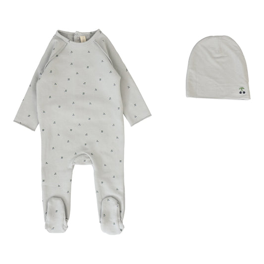 Cherry Print Footie Set Pale Blue