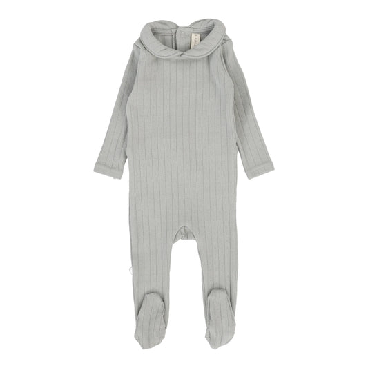 Fine Pointelle Collar Footie - Light Blue