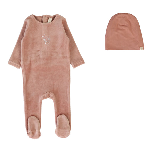 Velour Forest Graphic Footie Set Deep Pink