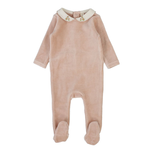 Velour Collar Footie Set Dusty Pink