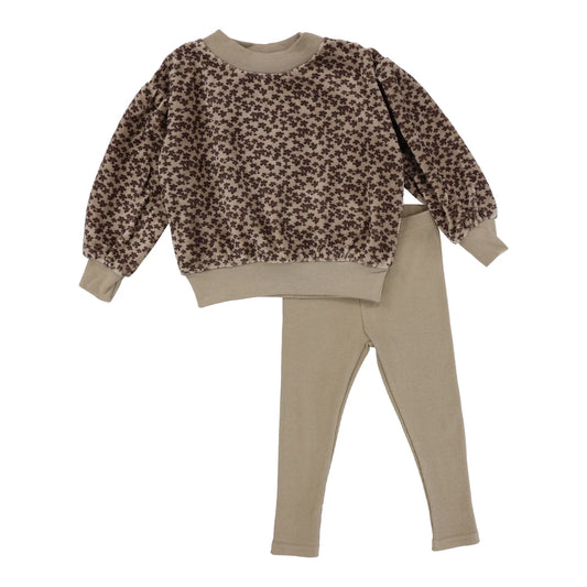 Taupe Floral Velour Girls Set