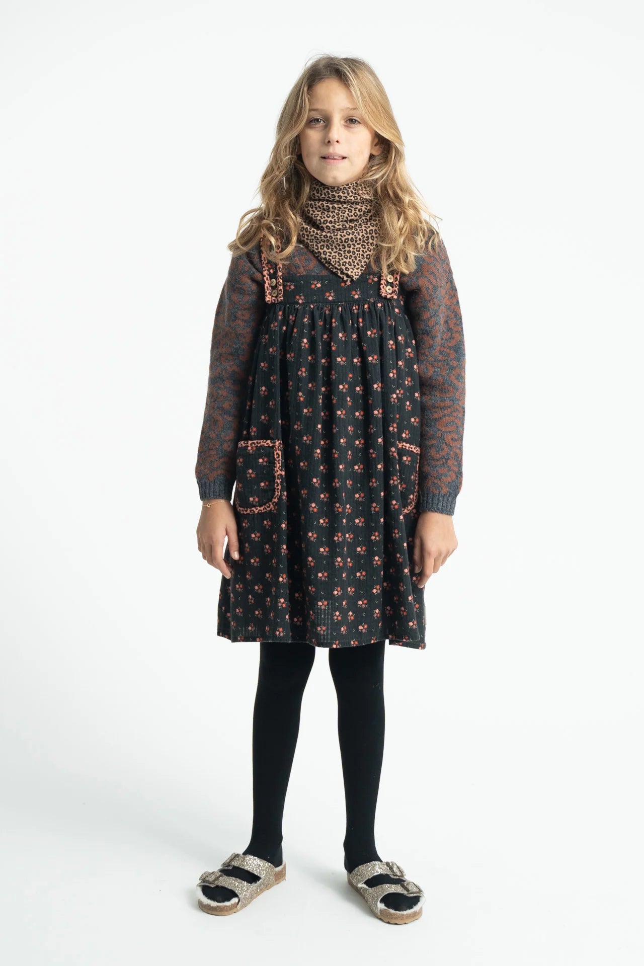 Short Dress Black with Flowers