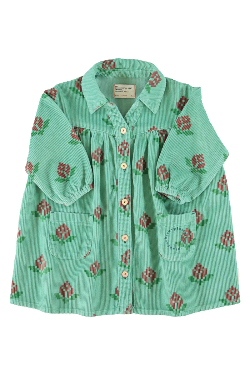 Short Dress Green with Big Flowers