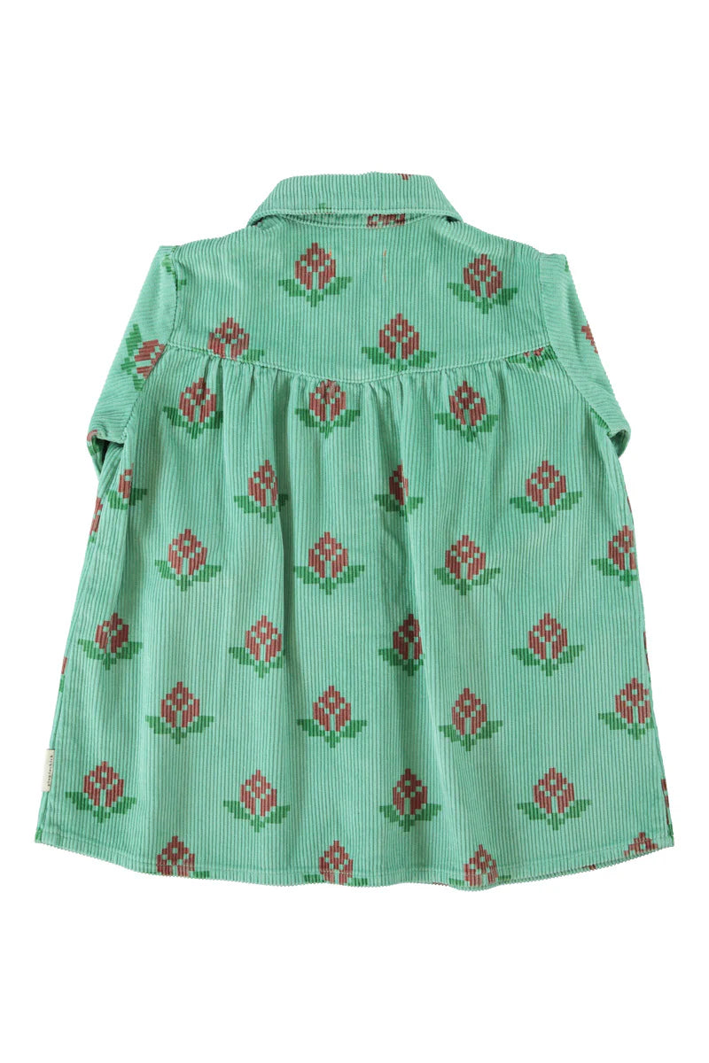 Short Dress Green with Big Flowers