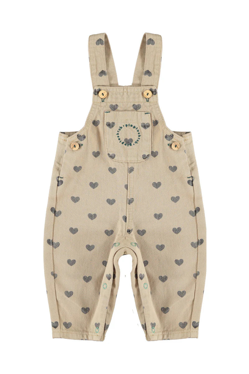 Baby Dungarees Beige with Black Hearts