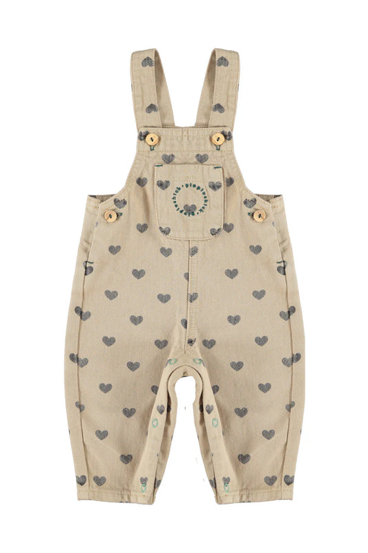 Baby Dungarees Beige with Black Hearts