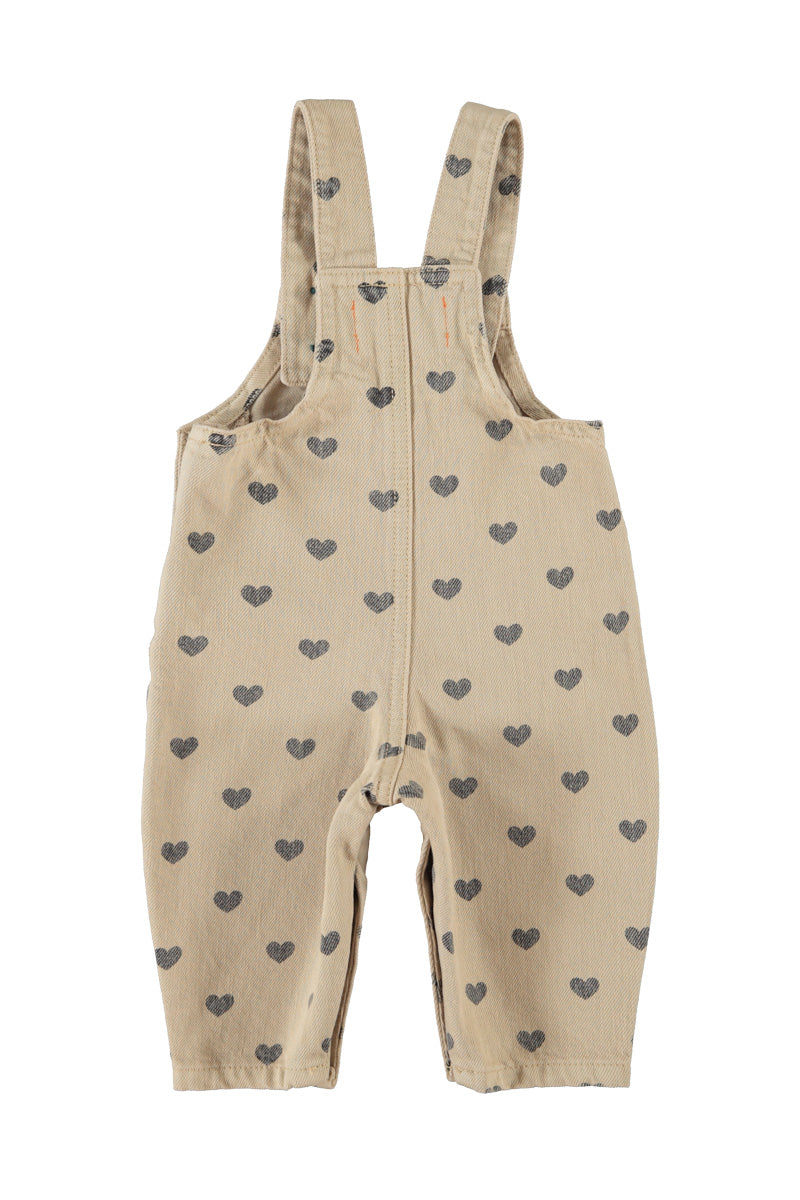 Baby Dungarees Beige with Black Hearts