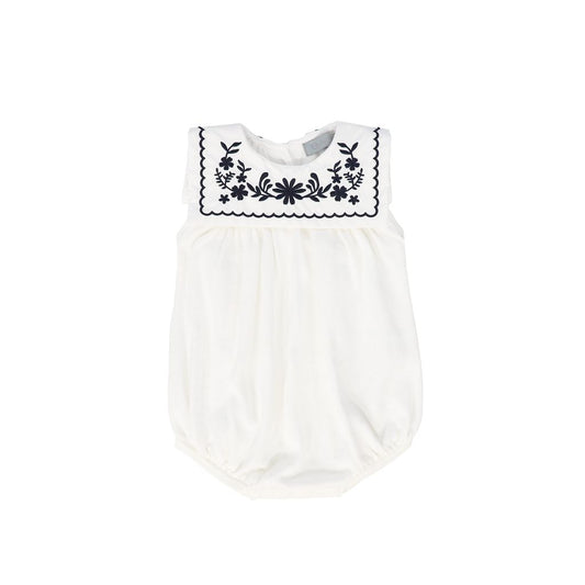 Ivory Collared Scallop Trim Romper