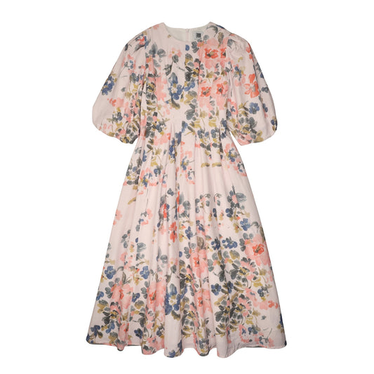 Watercolor Pleated Linen Dress