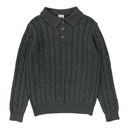 CABLE KNIT POLO GREY