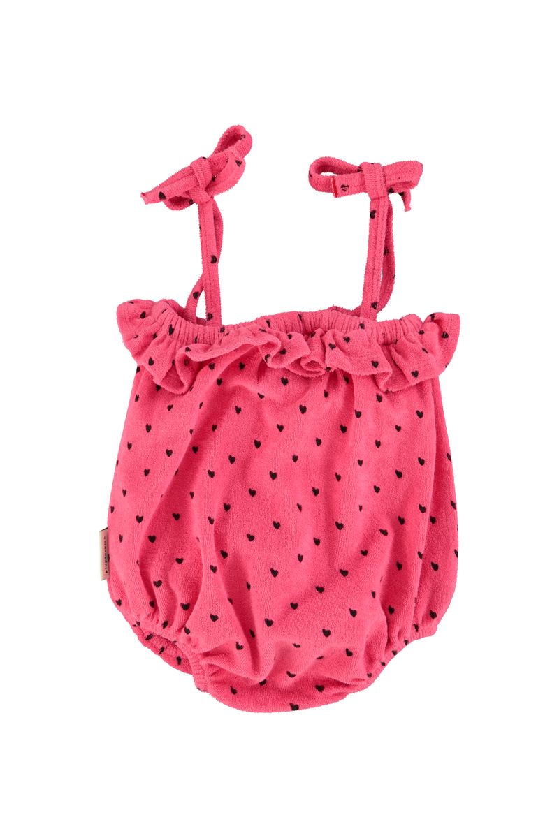 Baby Romper with Ruffles Pink with Black Hearts Allover