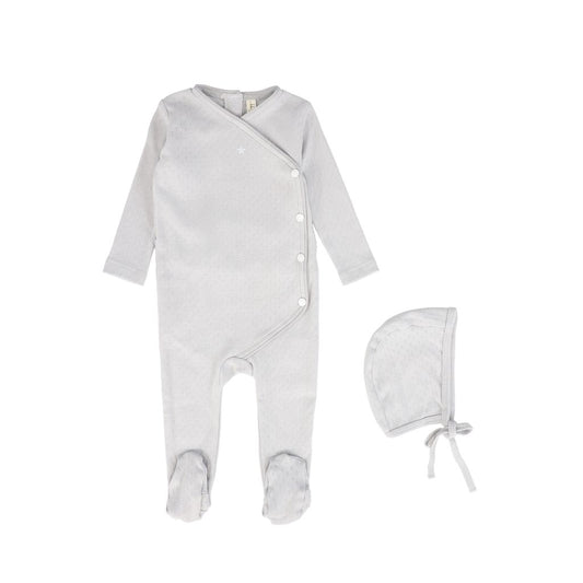 Blue Pointelle Piped Wrap Footie