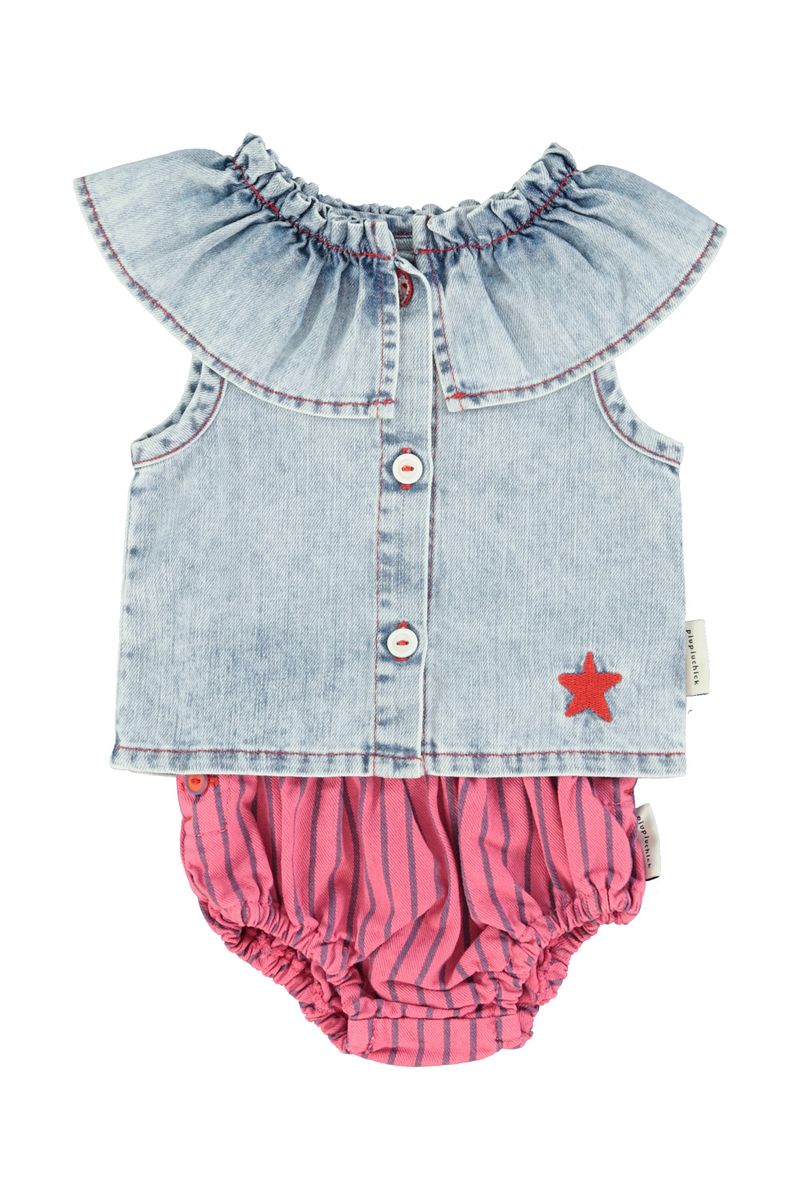 Baby Sleeveless Blouse with Collar Blue Light Denim