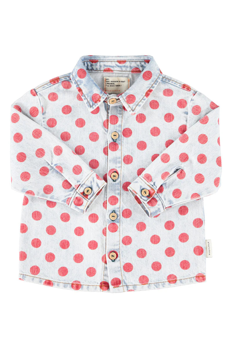 Jacket Shirt Light Blue Denim with Red Dots