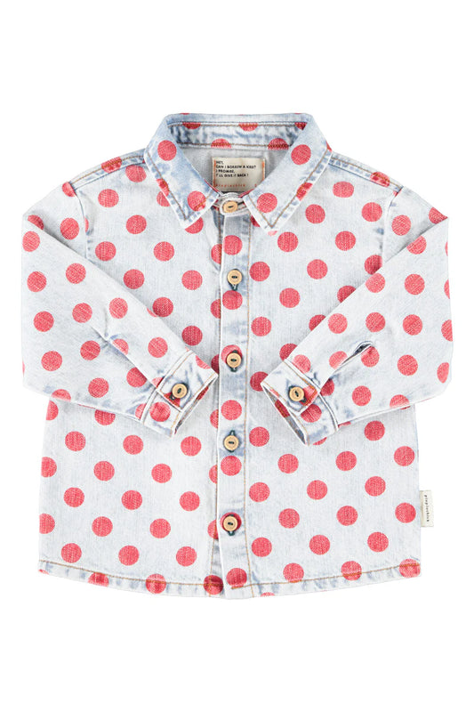 Jacket Shirt Light Blue Denim with Red Dots
