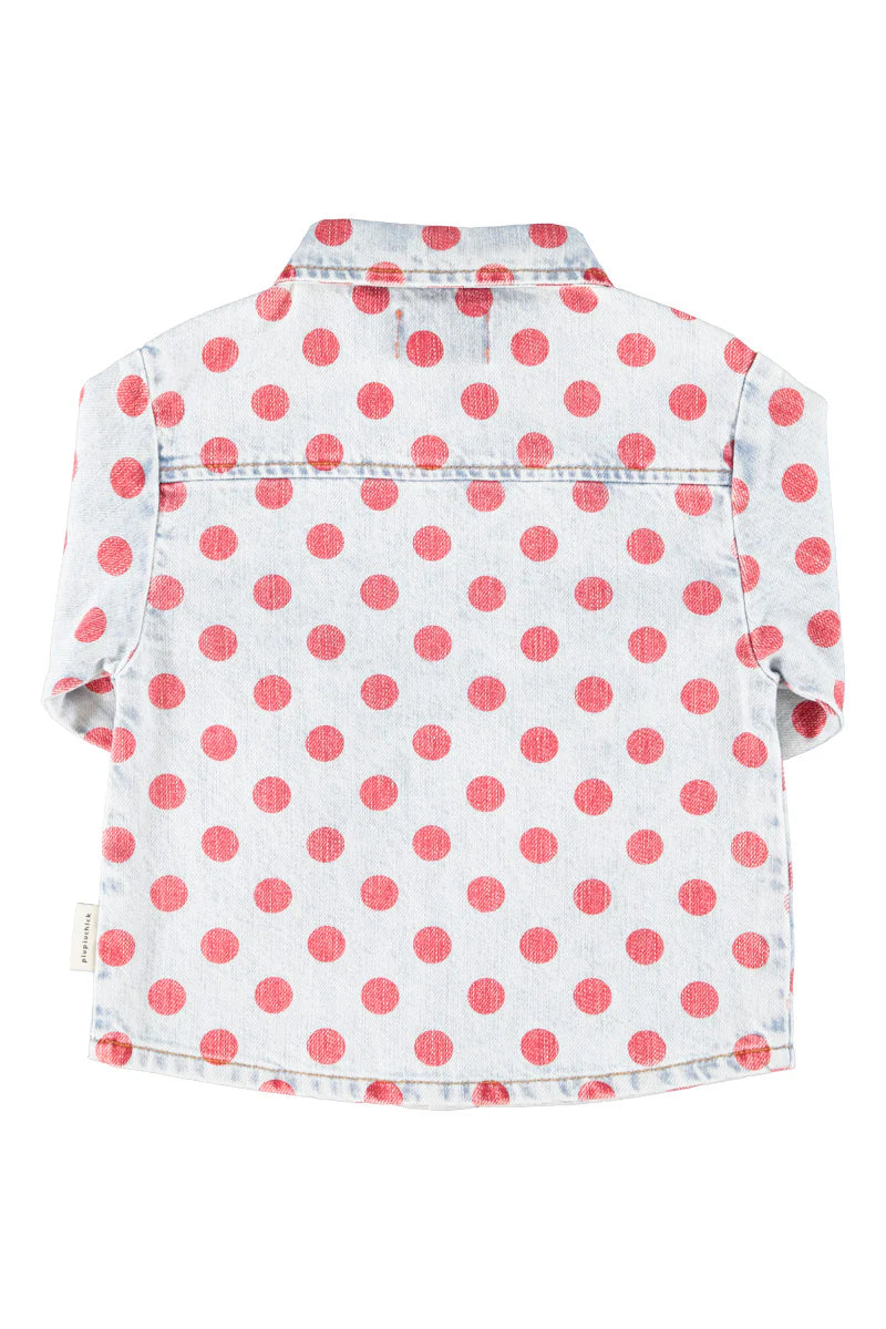 Jacket Shirt Light Blue Denim with Red Dots