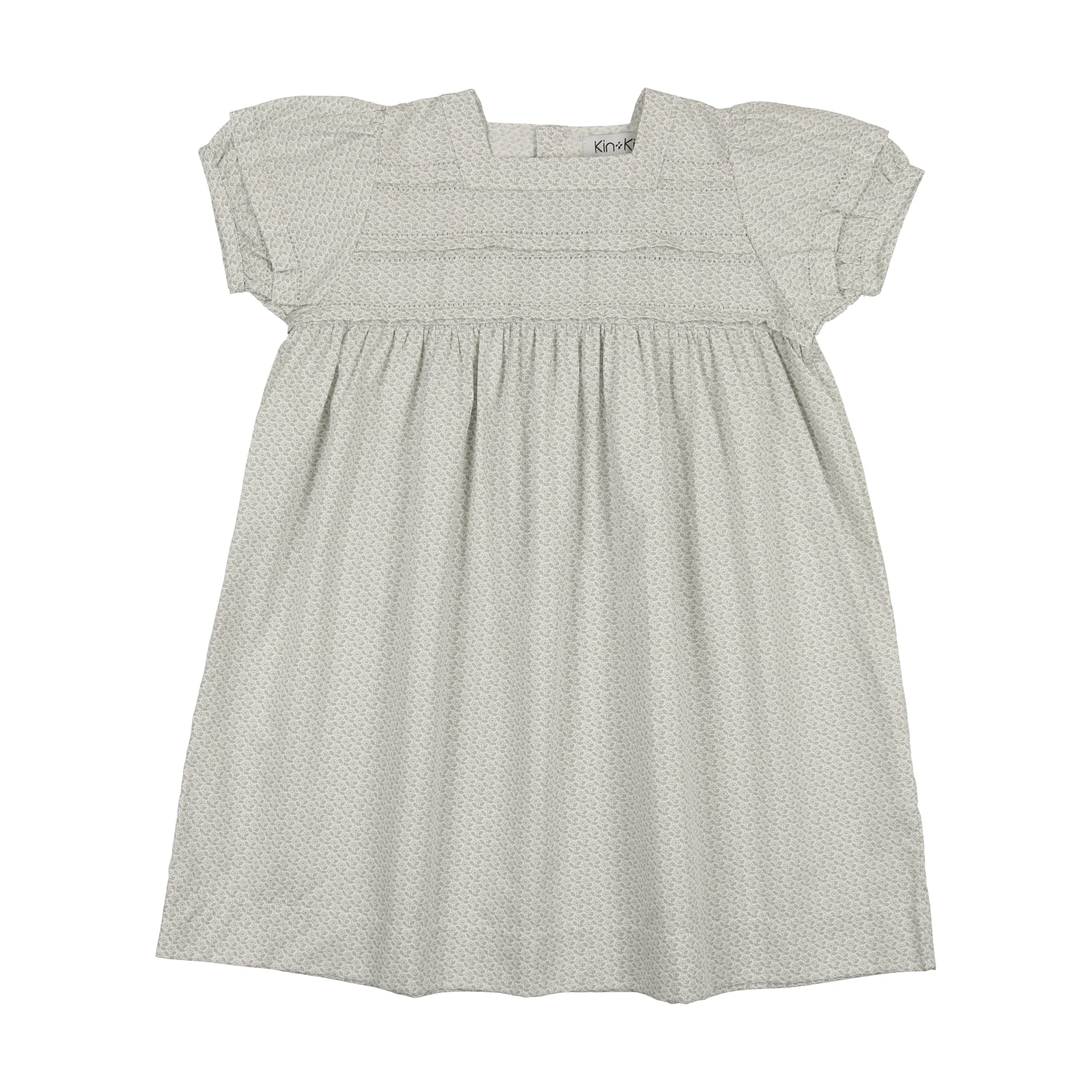 Kin+Kin Floral Floral Green Picot Tape Short Sleeve Dress – bubblegumkids