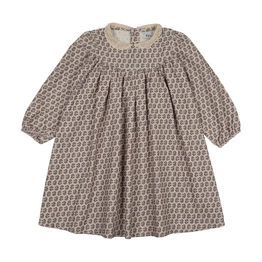 Lace Collar Shabbos Dress- Leaf Print