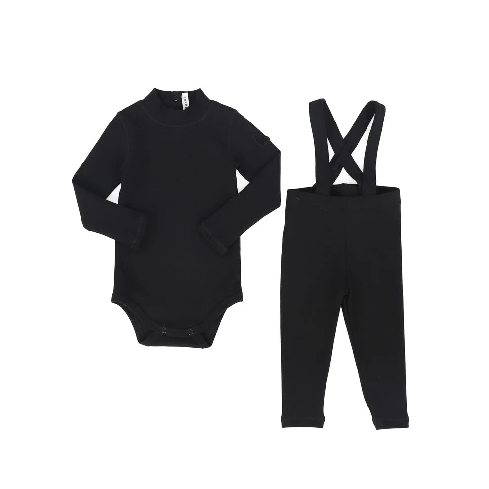 Baby Onesie + Overall Set - Black