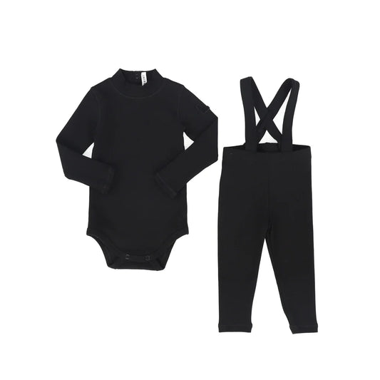 Baby Onesie + Overall Set - Black
