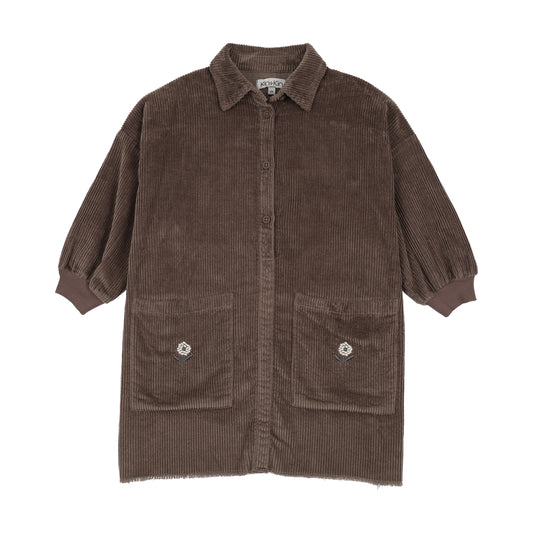 Corduroy Shirt Dress- Umber