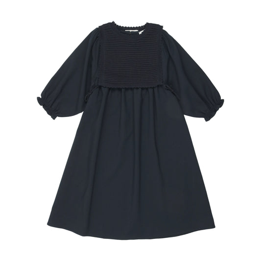 Gathered dress + Knit Bib Vest Navy