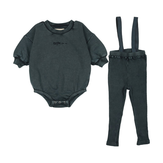 Washed Edge Overall Set Washed Black