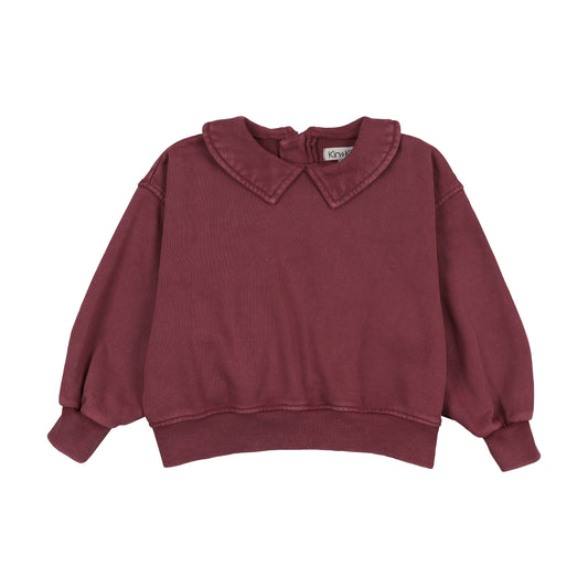 Washed Burgundy Girls Collared Sweatshirt