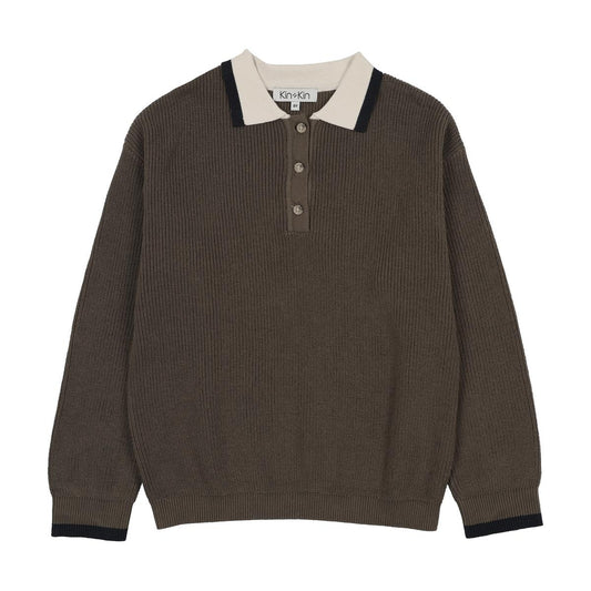 Knit Polo Sweater Green - Sand