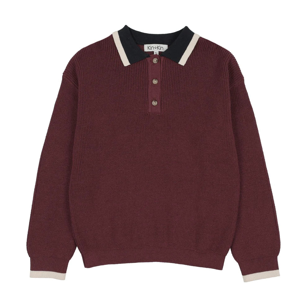 Knit Polo Sweater Burgundy - Navy