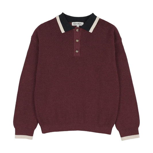 Knit Polo Sweater Burgundy - Navy