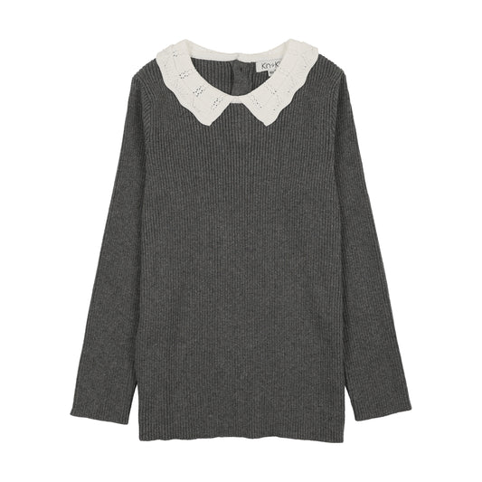 Knit Collar Sweater Grey