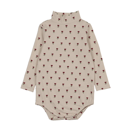 Burgundy Tulip Print- Mockneck Onesie
