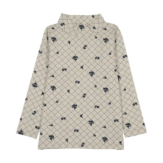 Mockneck T-Shirt Navy Floral Print