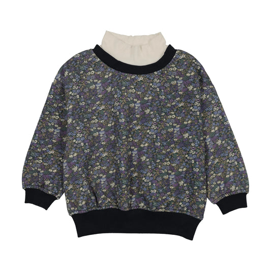 Oversized Turtleneck Sweatshirt Navy Liberty Print