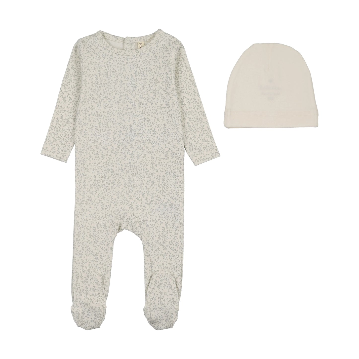 Leaf Trail Footie Set - Cream/Blue