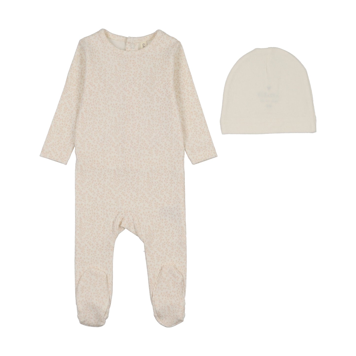 Leaf Trail Footie Set - Cream/Pink