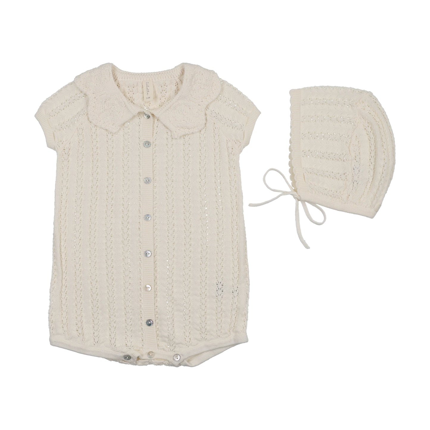 Crochet Knit Girls Romper - Cream
