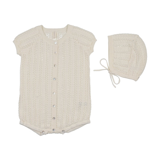 Crochet Knit Boys Romper - Cream