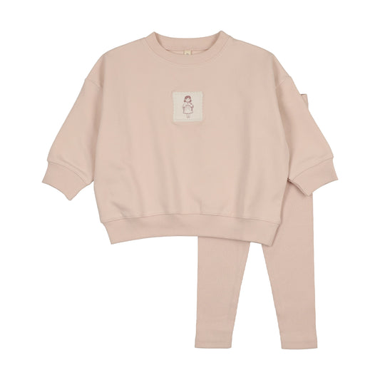 Graphic Tag Sweatshirt Set- Petal