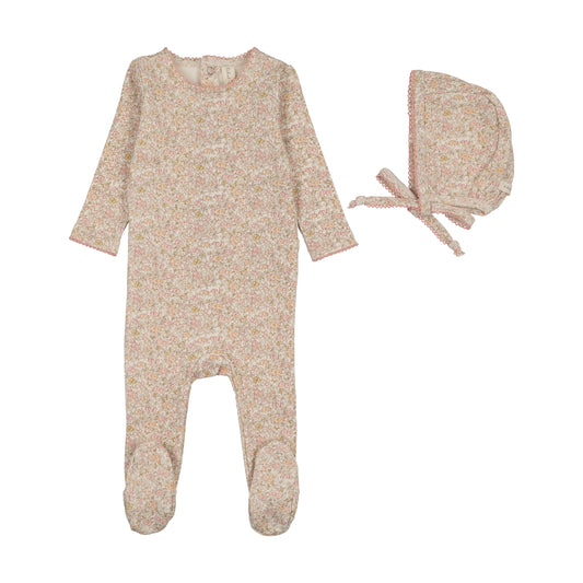 Liberty Floral Footie Set - Cream/Pink